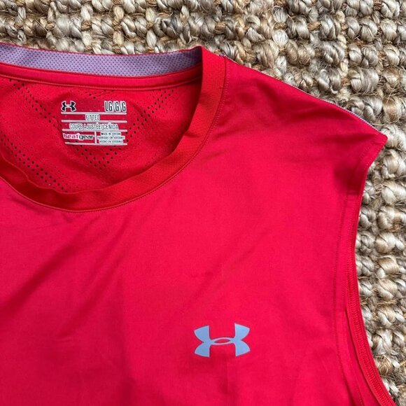 Under Armour Men's HeatGear Sleeveless Tank Fitted Shirt Red UA Large - Picture 3 of 8